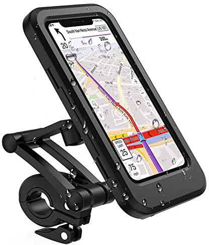 TECHGEAR Bike Phone Mount Case - WATERPROOF Bicycle Motorbike Handlebar Phone Holder Stand, Face ID, Screen Protector, 360° Rotation, Fully Adjustable Arm Mobile Holder for Bike for 5-7 Smartphones