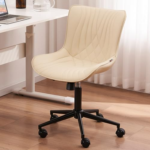 YOUTASTE Bürostuhl Ergonomischer im Fischschwanz-Design, Schreibtischstuhl Drehstuhl mit Rollen, Höhenverstellbarer und Wippfunktion, Computerstuhl für Homeoffice und Büro, Beige