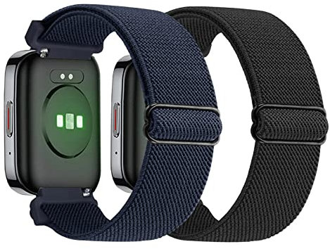 Yeahxing Stretch Nylon Armbänder Kompatibel mit Tensky Smartwatch, 2Packs Weiches Elastisch Ersatzband Atmungsaktiver für Tensky ID208BT / Aeac ID208 / ENOMIR 208 / VeryFit Smartwatch (Schwarz/Blau)