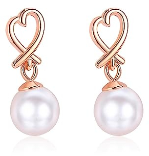 Bellitia Jewelry Damen Herz Ohrringe Hängend mit Echten Süßwasserperlen, 925 Sterling Silber Rhodiniert/Rosévergoldet Dangle Hypoallergen Tropfen Ohrringe für Frauen Mädchen