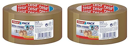 tesapack® Ultra Strong - PVC-Klebebänder für festes Verpacken und sicheres Bündeln - Braun - 66 m x 50 mm (Packung mit 2)