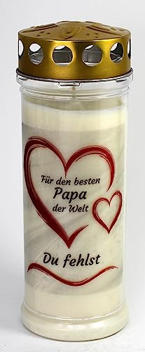 Kerzen Junglas - 3 Set - Grabkerze Papa mit 7 Tagen Brenndauer, (3948), schöne Grablichter mit Motiv, Grabkerzen mit Deckel, Trauerkerzen mit Spruch