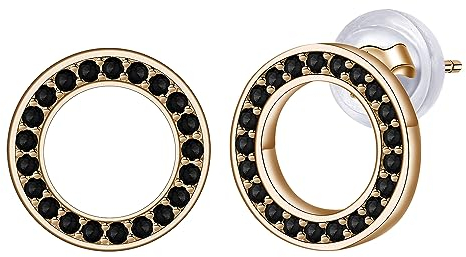 Arrebol Runde Ohrringe Roségold 925 Sterling Silber Damen Schwarz Ohrstecker Romantische mit Zirkonia Original Schmuck Für Frauen Schwester Freundin Mädchen Mutter Tochter Geschenk