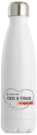 Planetee Gourde Isotherme Joueuse de Pétanque femme Irremplaçable - idée cadeau Gourde Bouteille isotherme 500 ml