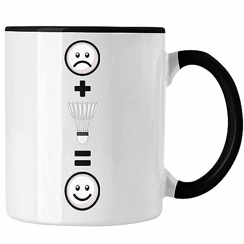 Trendation - Badminton Tasse Geschenk für Badminton-Spieler Trainer Lustige Geschenkidee :(+ Badminton = :) Geburtstag (Schwarz)
