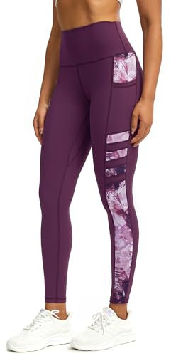 Tuspryt Sport Leggings Damen mit Taschen,Blickdicht Sporthose Damen lang Trainingshose Yogahose Fitnesshose Laufhose Leggings M