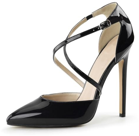 blingqueen Damen Klassische Pumps Spitze High Heels Stiletto Spangenpumps Lackoptik Schwarz 42 EU