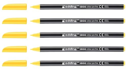 Edding Filzstifte, feine Spitze, 1200, Gelb, 1 mm, 5 Stück