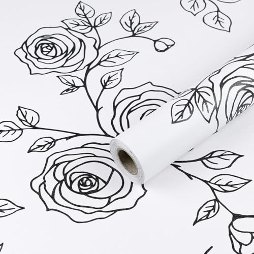 Amiya Black and White Peel and Stick Wallpaper Floral Removable Contact Paper Boho Self Adhesive Vinyl Wall Paper for Cabinets Bedrooms Living Room44 x 762 cm