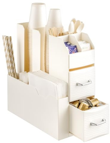 Baroni Home Coffee Station Porta Caffè Professionale, Porta Capsule con 11 Scomparti, capacità 55 capsule, Organizzatore per Caffetteria con Cassettiera, 29x14x29 cm, Bianco