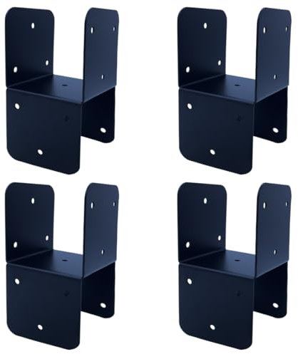 4 Stück schwarze Pfostenkappen für Deckpfosten, 14 Gauge Pfostensockel, Stahlpfostenanker, Zaunpfostenhalterungen für Metallpfosten auf Holz