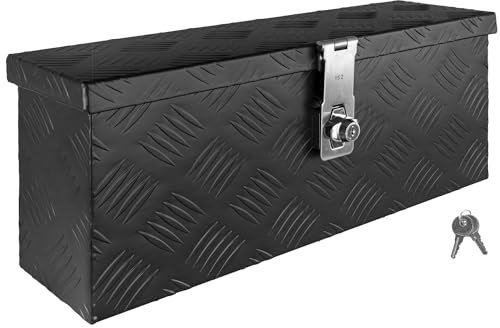 Trucky Truckbox aus Aluminium, in Schwarz, Abschließbar, Robustes Riffelblech, Für Werkstatt, Auto, Hobby, Ausführung:Modell 1 (50 x 14 x 20 cm / D015)