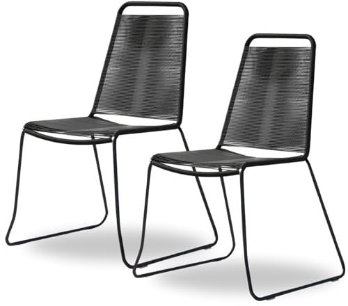 CLICK-DECK Sedie da pranzo per esterni, in corda, intrecciate, impilabili, per interni, esterni, patio, giardino, balcone, tavolo, comode, moderne ed eleganti, set di 2 sedie