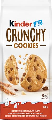 kinder Crunchy Cookies, 136 g (8 Kekse) - knusprige Kekse mit Stückchen aus Schokolade, süßer Snack