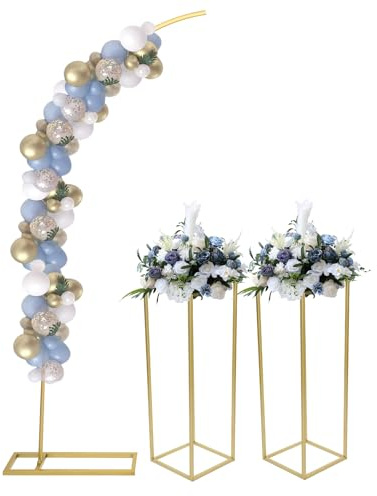 Taozhiyy 2 supporti per fiori con cornice ad arco, grandi vasi dorati, centrotavola, 27 x 27 x 80 cm, in metallo, per matrimoni, compleanni, decorazioni per la casa