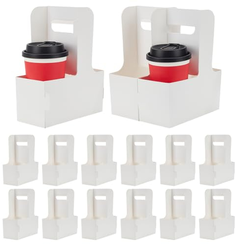 BENECREAT 25Pcs 2-Cup White Drink Carrier Handle, Paperboard Cup Holder Coffee Cup Holder for Drinks, Takeout, Cafe and Restaurant Food Service Delivery, 17.6x8x22cm