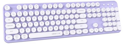 UBOTIE Dual Mode Colorful Wireless Keyboard, Bluetooth and USB Receiver Retro Typewriter Round Keycaps Keyboard Support Multi Devices for PC Laptop Tablet Phones(Purple-White)