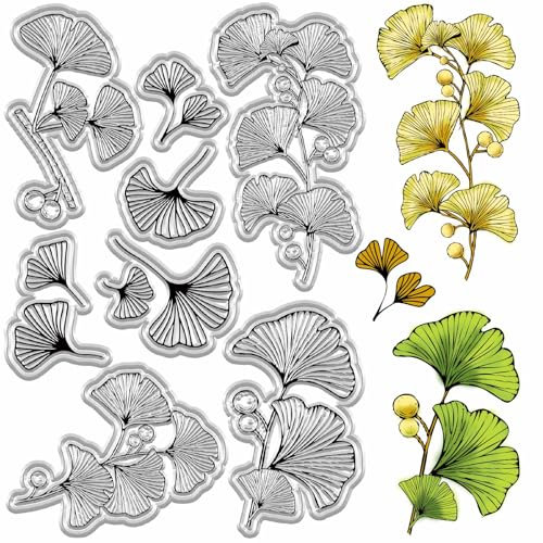 craspire Ginkgo Blattstempel Blätter Transparenter Gummistempel Frühling Herbst Pflanze Retro Hintergrund Poststempel Wiederverwendbare Silikondichtungen Stempel Für DIY Scrapbooking Papierbasteln