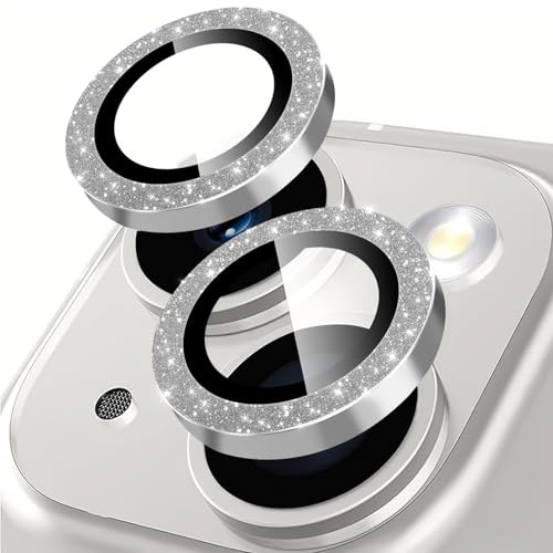Oelrstfe Pellicola Fotocamera per iPhone 14/14 Plus,Posteriore Obiettivo Protezione Vetro Temperato,HD Trasparente Lente Schermo,Durezza 9H Anti-graffio Ultra Resistente Glitter Camera,Argento