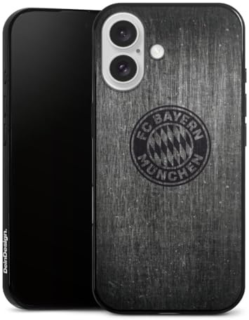 Slim Case extra dünn kompatibel mit Apple iPhone 16 Silikon Handyhülle schwarz Hülle Metallic Look FCB FC Bayern München