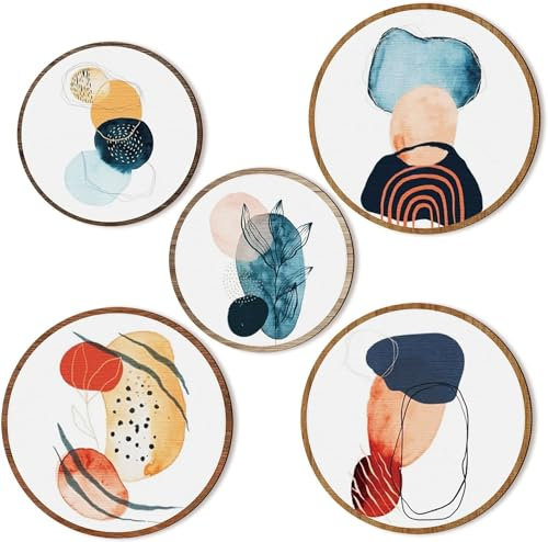 5er Set Holz Boho deko Wanddeko, Geometrische Boho Wanddekoration aus Holz, Moderne Wandbilder Home Dekoration, Vintage Wand Deko Kunst Bilder für Schlafzimmer, Wohnzimmer, Büro oder Küche