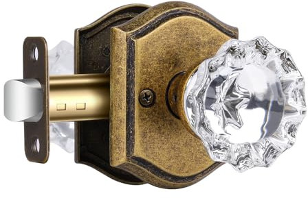 CLCTK Crystal Door Knobs Interior, Vintage Passage Glass Door Knobs Antique Brass Door Knobs for Hall Closet