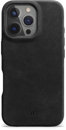 WIIUKA Hülle für iPhone 16 Pro Max, Leder aus Deutschland, Lederhülle extra Dünn, Premium Handyhülle, Case, Qi, skiin More, Vintage Schwarz