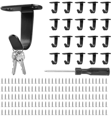 XHYASD 20 Stück Deckenhaken Schwarz, Edelstahl Wandhaken mit 120 Schrauben & Schraubendreher, Robuste Kleiderhaken für Garderobe, Küche, Bad, Garten und Decke