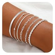 VIROMY Silber Armbänder für Frauen Silber 925 Uberzogene Stapelbare Armbänder Fischgräten Box Twisted Rope Cuban Chain Dainty Layered Schmuck für Frauen