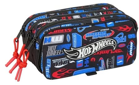 Safta Hot Wheels - Portatodo Triple Big, Estuche Infantil, Estuche Niño, Ideal para Niños en Edad Escolar, Cómodo y Versátil, Calidad y Resistencia, 21.5x8x10 cm