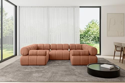ALTDECOR Modulares Sofa Ecksofa in U-Form Corner modular Sofa Eckcouch Couch Wohnlandschaft Cauchsofa Polstersofa Birno-U1-285x190x70 cm Apricot