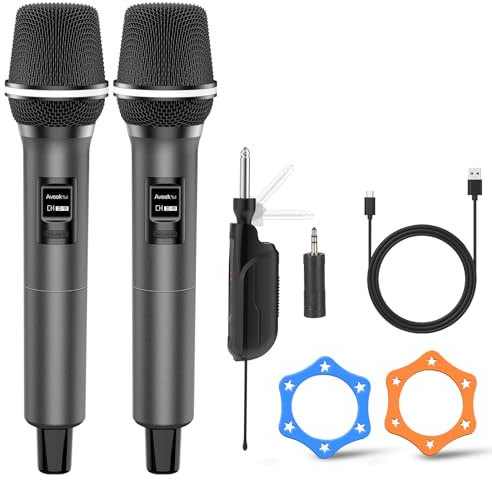 Aveek Micrófono Inalámbrico, Micrófono de Karaoke con Alcance de 30M | BateríA de 12 Horas, ReduccióN de Ruido, Plug & Play Para Karaoke, Altavoces, Bodas y Fiestas