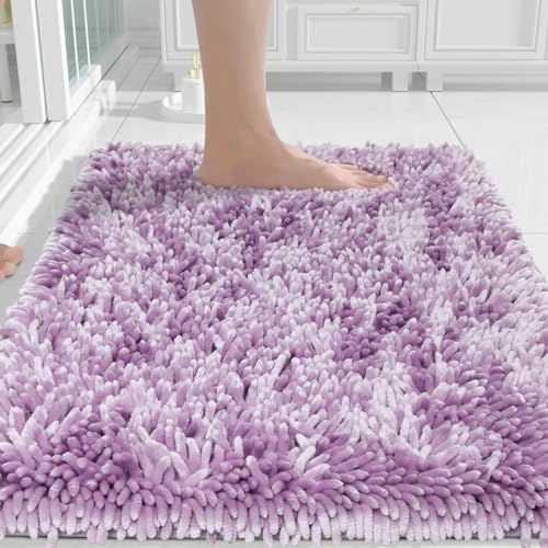 Yimobra Luxury Chenille Bath Mat, Extra Soft and Absorbent Shaggy Bathroom mats Non Slip, Machine Washble Dry, Plush Floor Carpet for Tub, Shower, and Bath Room, Lilac, 43 x 61 cm