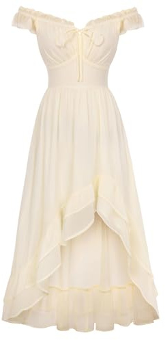 Scarlet Darkness Renaissance Corset Dress for Women Off Shoulder Flowy Sundress Wedding Guest Chiffon Dresses Apricot L