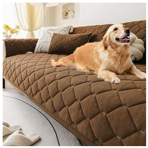 YUEZHONG Haustier-Couchbezug for Hunde, Sofabezug Aus Weichem Cord, Rutschfester Couchschutz for Hunde, Waschbare Sofaauflage(Coffee,90x160cm/35x63in)