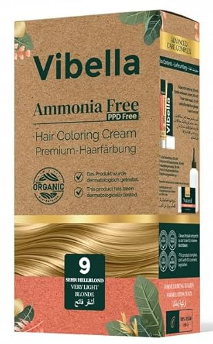 Vibella Haarfärbecreme Nr. 9 Sehr Hellblond – Premium-Haarfärbung ohne Ammoniak, Strahlende Farbbrillanz & zuverlässige Grauabdeckung, Mit Pflegeölen & Keratin