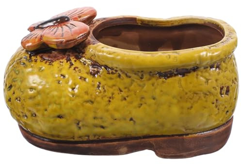 DIYEAH Hand-painted Ceramic Boot Flower Planter Yellow Shoe Shaped Succulent Pot with Ventilation for Desktop Indoor Garden Balcony Decoration