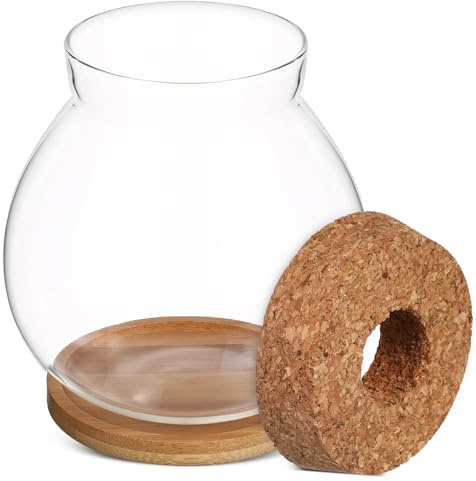 ibasenice Aquarium en Verre Transparent Moyen avec Couvercle en Bois, Tapis en Bambou 9,5x9,5 Cm, Mini Aquarium Hydroponique pour Poissons Betta, Décoration Bureau et Terrarium Végétal