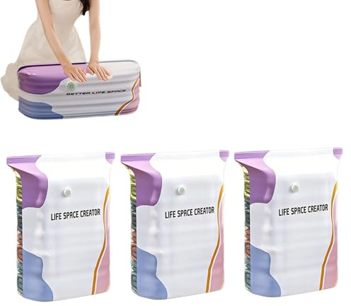 Sacchetti sottovuoto senza pompa 3D | Sacchetti a compressione senza vuoto 3 pezzi | Busta pressata e sigillata | Borsa per aspirapolvere riutilizzabile addensata per vestiti, piumini