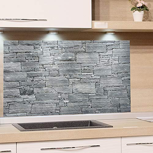 GRAZDesign Küchenrückwand Steinoptik Grau - Spritzschutz Glas Küche - für Herd und Spüle - Glasrückwand für Küche Edles ESG Glas, 80x50cm