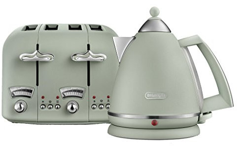 De'Longhi Argento Flora KBX3016 Kettle (3kW) and CTO4 4-Slice Toaster (1800W) (Green)