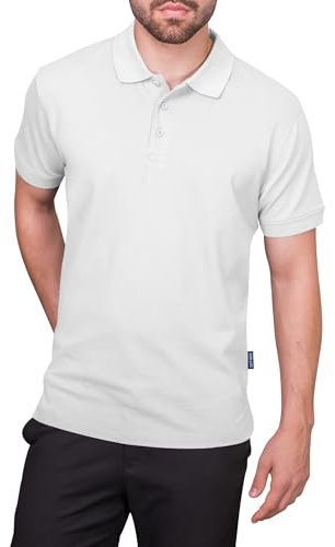 HRM Premium Herren Heavy Polo Shirt, Weiß, Gr. L - 100% Baumwolle, Basic Polohemd Bis 60°C Waschbar - Hochwertige & Nachhaltige Workwear