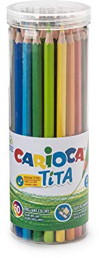 Carioca Tita Buntstifte, sechseckige Buntstifte aus Harz, für Kinder und Erwachsene, zum Zeichnen und Färben, weiches Schreiben, verschiedene Farben, 50 Stück
