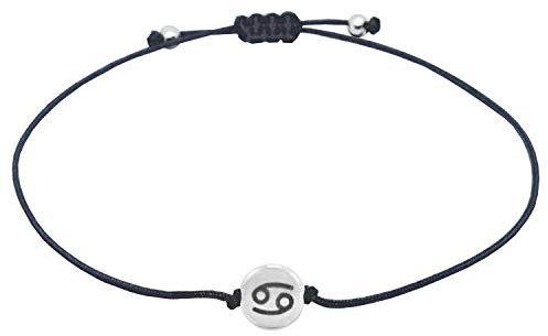 Selfmade Jewelry Armband Damen Silber Sternzeichen Größenverstellbares Makramee Armkettchen Handmade Inkl. Geschenk-Verpackung (Krebs)