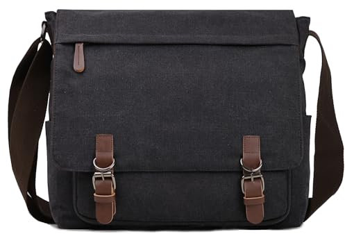 Mactso Canvas Messenger Bag für Herren und Damen, Reise-Umhängetasche, Schultertasche 15,6 Zoll Laptoptasche, Aktentasche Business, schwarz,