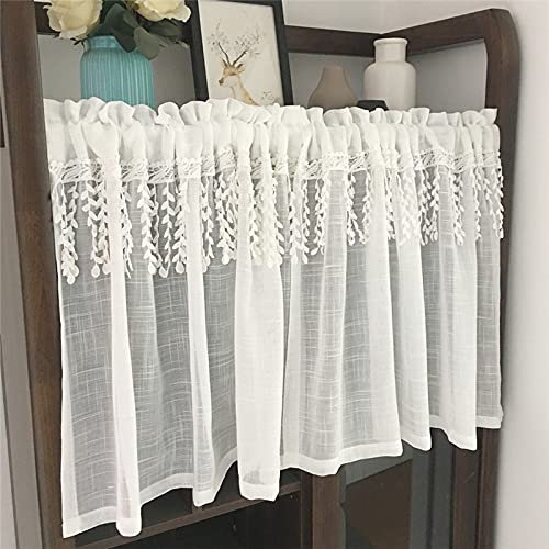 EXQULEG Scheibengardine Leinen Bistrogardine Vorhänge Stickerei Küchengardine Retro Spitze Halbtransparente Kurzgardine Gardinen (1 Stück,45×175cm)