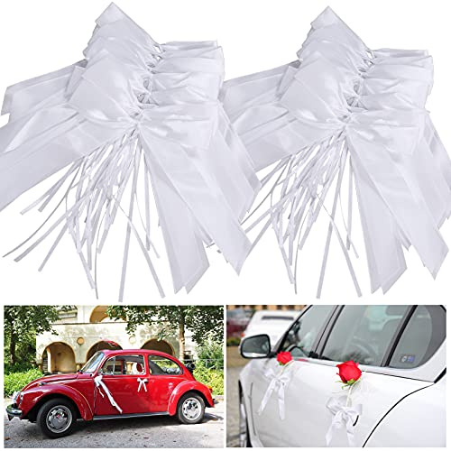 Leeelyan 100 Pièces Noeud Satin Voiture Mariage Blanc, Noeud Blanc Decoration, pour Chaise, Cadeau, Wedding Crmonie, Bouquet