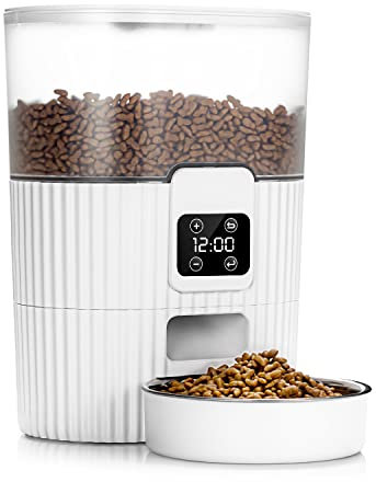 HOOFUN Automatic Cat Feeder, 3.5L Cat Food Dispenser Auto with Programmable Timer Control 1-6 Meals per Day, Dual Power Supply Pet Feeder for Cats Dogs with Safety Lock Lid & Stainless Steel Bowl