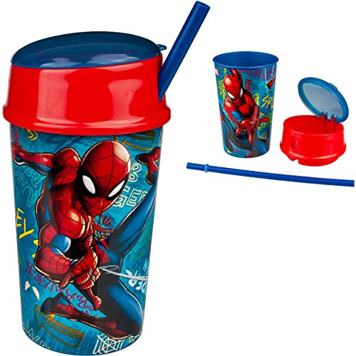 alles-meine.de GmbH Kinder Geschirr & Zubehör Verschiedene Artikel frei wählbar Spider-Man - 2in1: Trinkbecher mit Strohhalm + Deckel & Obstfach Spider-Man 2 Fach - 400 m..