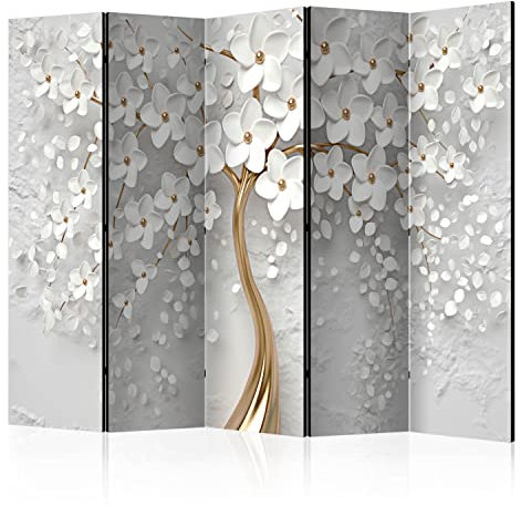 murando - Paravent unilatéral 225x172 cm - Séparateur de pièce en Bois Naturel avec Toile imprimée, pour Chambre à Coucher - Magnolias Abstraction Arbres Fleurs Plantes Nature b-B-0475-z-c
